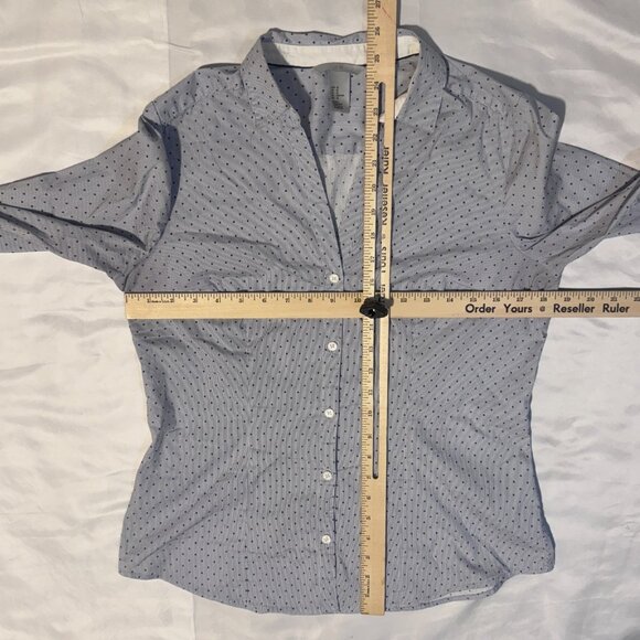 H&M Women’s Blue Polka Dot V-neck Button Down Shirt 12 Long Sleeve Size - Picture 5 of 8